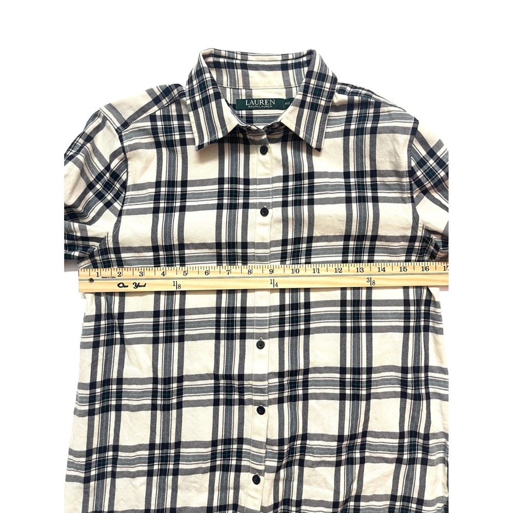 Lauren Ralph Lauren Womens Petite XS Plaid Cotton Button Down Shirt Cream Navy - Picture 9 of 13